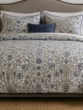 💙 New WILLIAM MORRIS Garden Natural Blue King Comforter & Shams Set pc Cozy